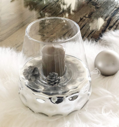 Windlicht Teelicht Teelichthalter Spiegelglas mit Aufsatz Glas silber