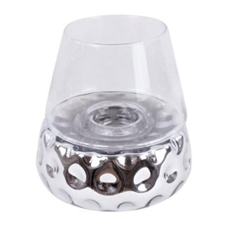 XXL Windlicht Teelicht Kerzenhalter Glas silber Silberglas mit Sockel