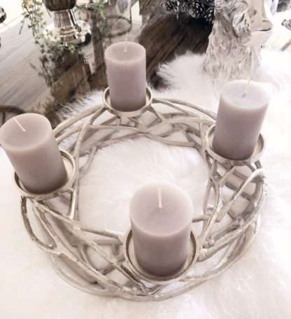 Kranz Adventskranz Weihnachtskranz für 4 Kerzen Alu silber Metall Ast Zweige modern