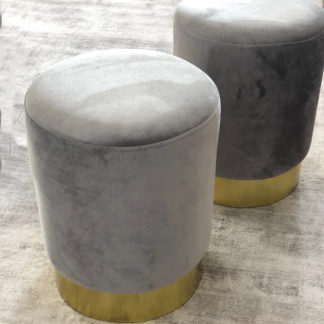 Samthocker Hocker Polsterhocker Sitzhocker Grau Samt mit Metallsockel gold 43 x35 cm