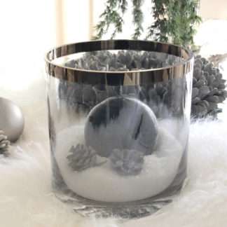 Windlicht grau smoke Glas mit Platinrand edel Kristallglas dunkel Teelichthalter 15 cm XL Licht Tischdekoration Lichterschein