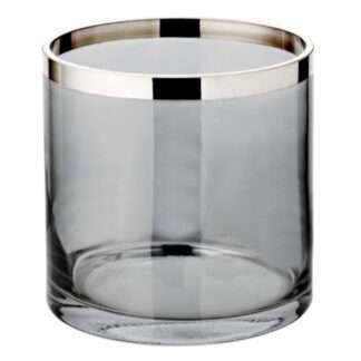 Windlicht Teelichthalter smoke grau Rauchglas mit Platinrand edel 18 cm von Kaheku Edel Windlicht Licht