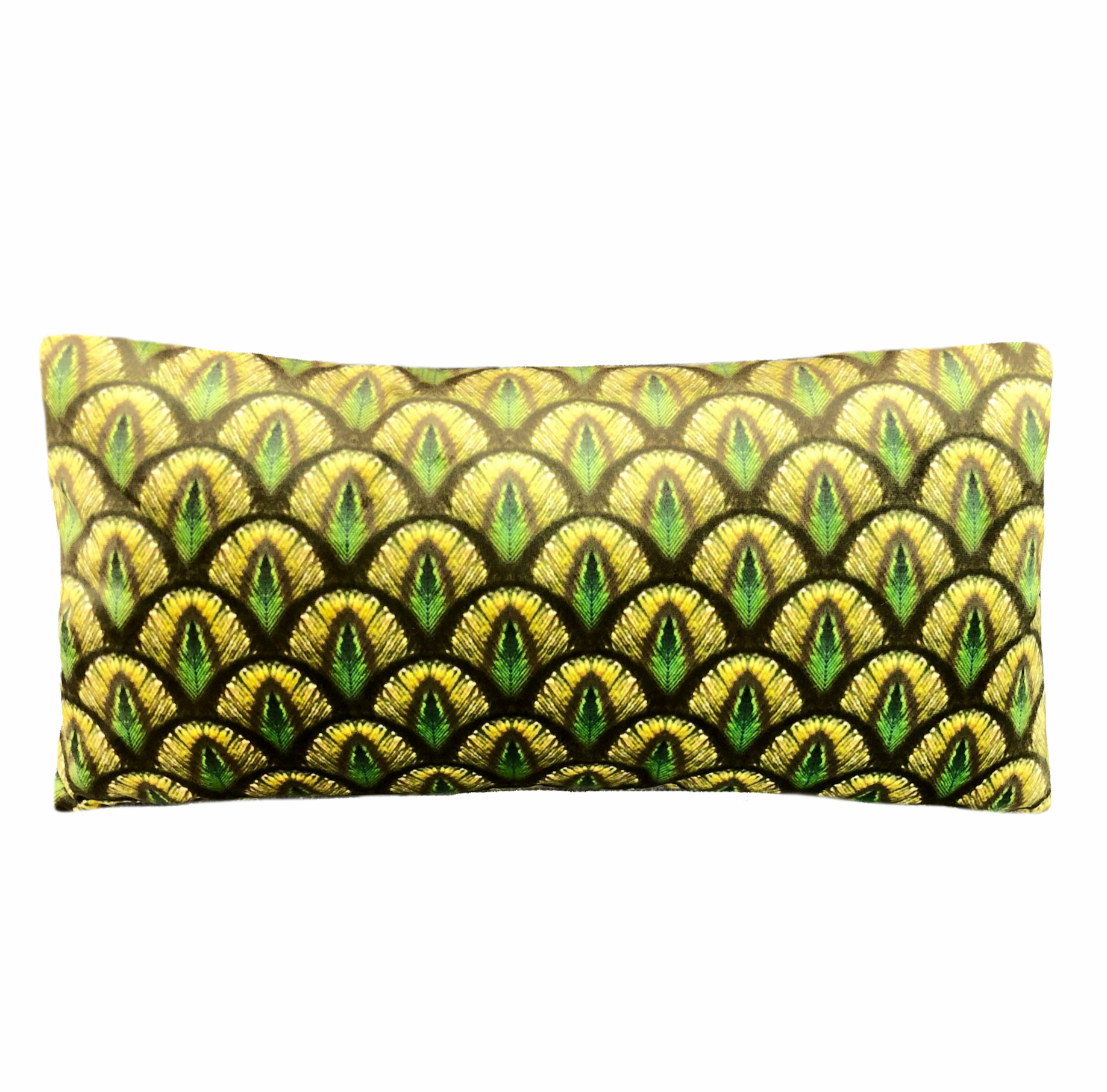 Kissenhülle grün gelb Samt Deco Interior & Art Art Flourou 30×60 cm Design Motiv Pfauenfedern Luxury –