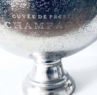 Champagnerkühler Sektkühler Weinkühler aus Aluminium Metall silber mit Griff und Aufschrift Champagner XXL Kühler Pokal Schale