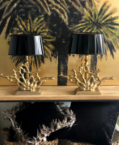 Tischlampe Koralle gold bronze sehr edel mit Lampenschirm Lack schwarz und gold ca 50 cm Hoch Luxuriös, Dschungel Look, Mediterran, Maritim Korallen-Look