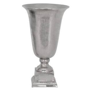 Pokalvase silber Aluminum Vase auf Sockel silber Blumenvase Amphore Vase Metall