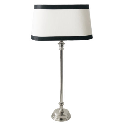 Tischlampe silber Lampenschirm schwarz weiß oval elegant edel exklusiv Lampenschirm Stoff Leinenstoff von colmore 25x19x14 cm