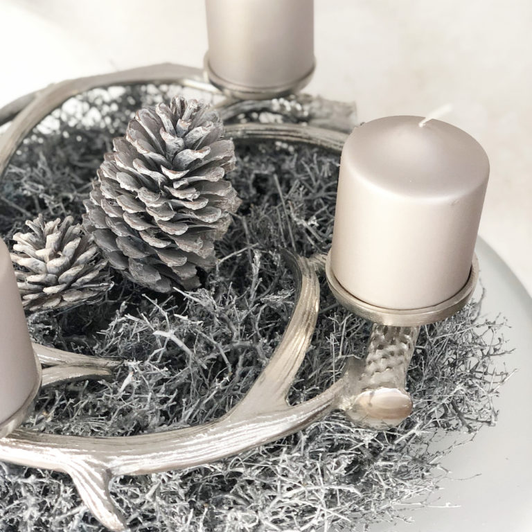 Kerzenhalter Adventskranz Hirschgeweih Kranz silber Metall rund 4