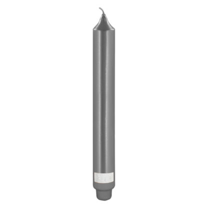 Stabkerze metallic grau von Fink- Living edel lange Brenndauer Kerzenwachs Licht Kerze grau silber 25 cm lang Ø3 cm