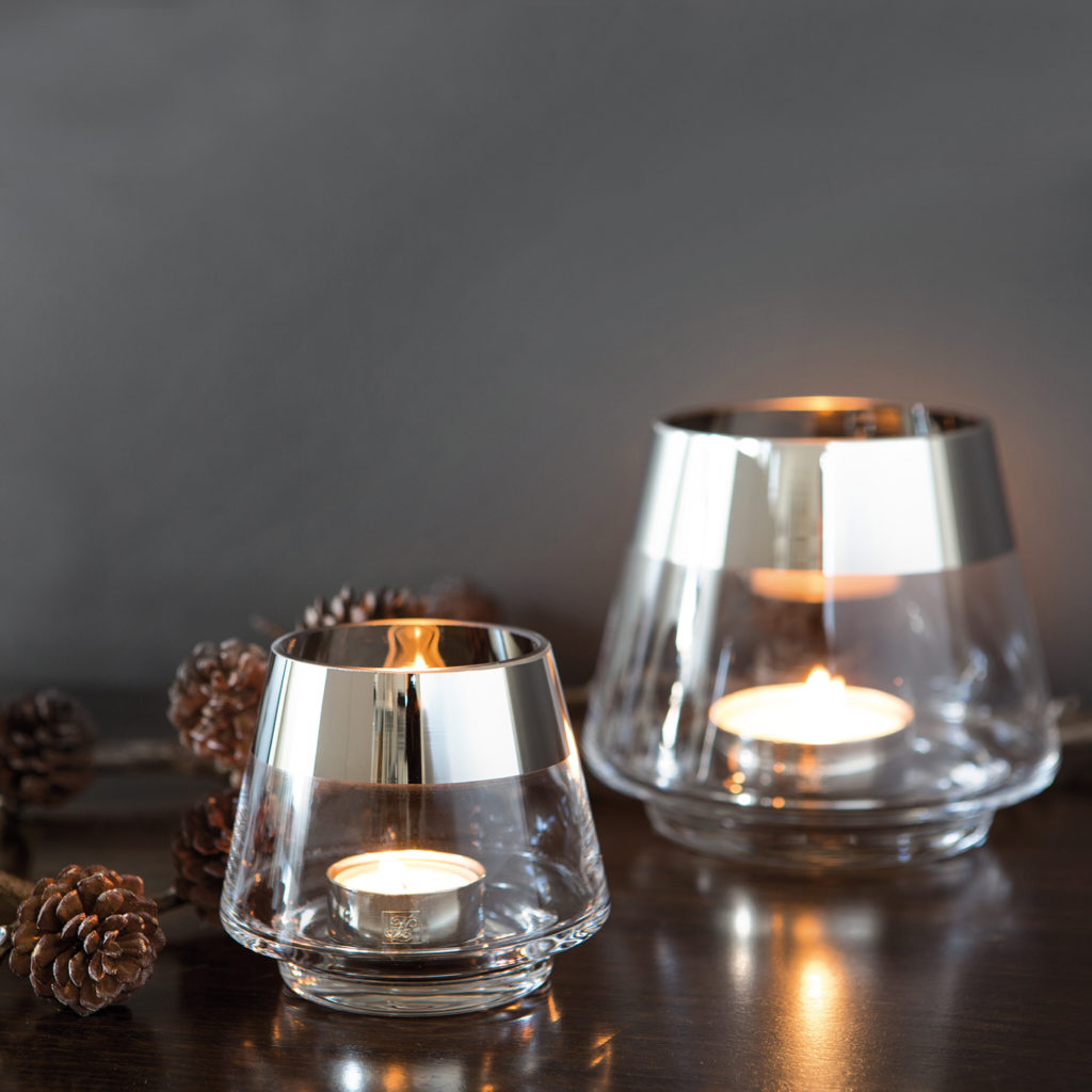 Fink Teelichthalter Jona glasklar mit Platinrand 11 cm Flourou Luxury Interior Design amp Art