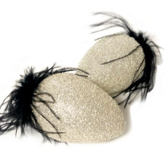 Osterei Ei Dekoei Glasei gold silber mit schwarzen echten Federn und glittzer Dekorationsei Osterei Ostern Osterdekoration für Nest Osternest Glasei Federei gold schwarz