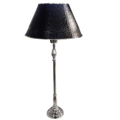 Lampenschirm Leder Kroko-Optik schwarz Metall-Schirm rund Reptil Innen Metall außen Leder schwarz Lampenschirm
