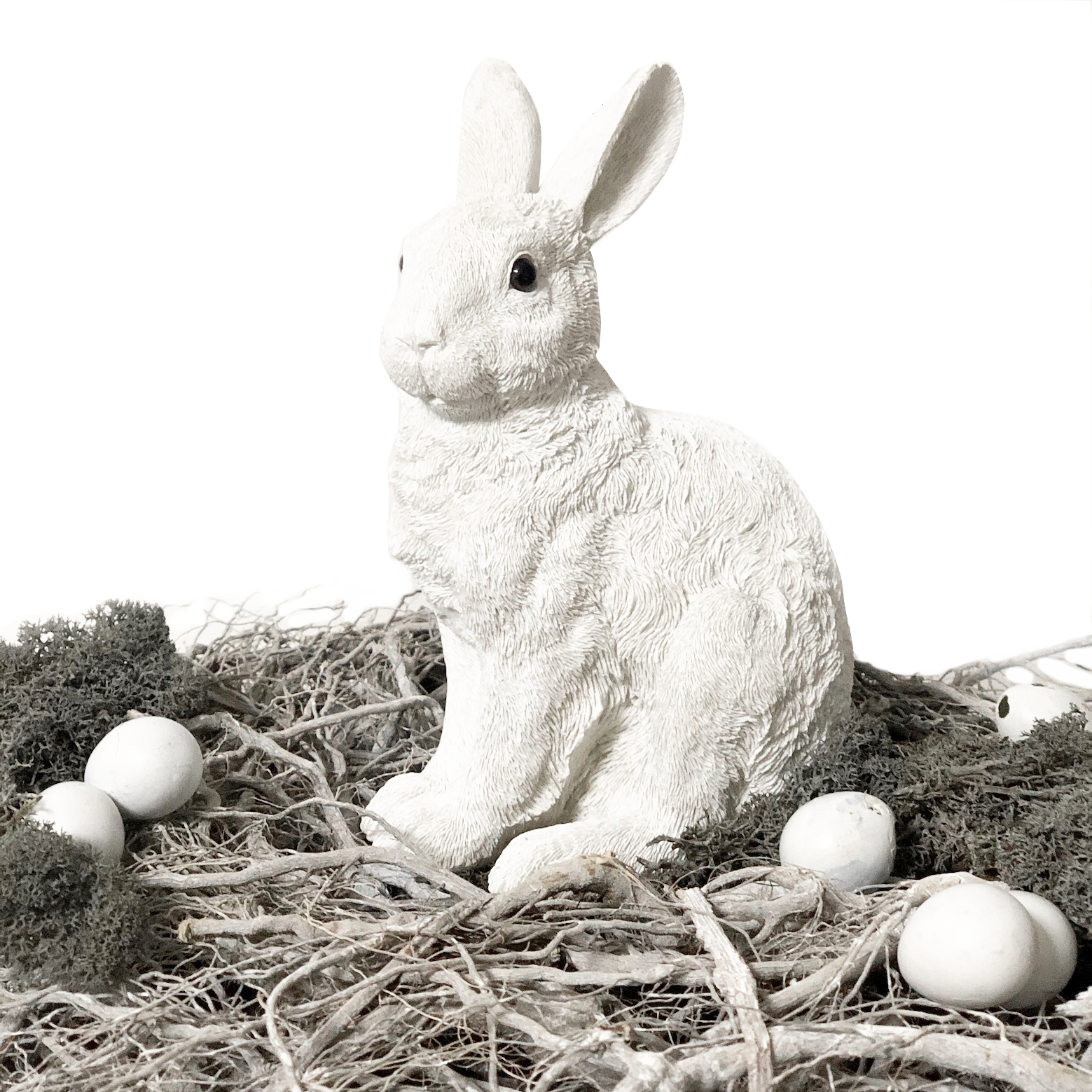 Hase mit weißer Feder auf Ei sitzend Osterhase Ostern Ei Kunststein 2er Set