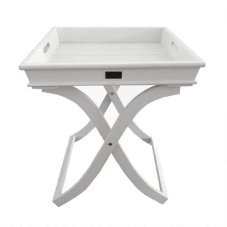 BEISTELLTISCH Tablett-Tisch weiß Servier-Tisch weiß klappbar Butler-Tisch Beistelltisch mit abnehmbarem Tablett quadratisch vierkant Shabby chic Landhaus SOMMERTABLETT SYLT-STYLE SOMMER