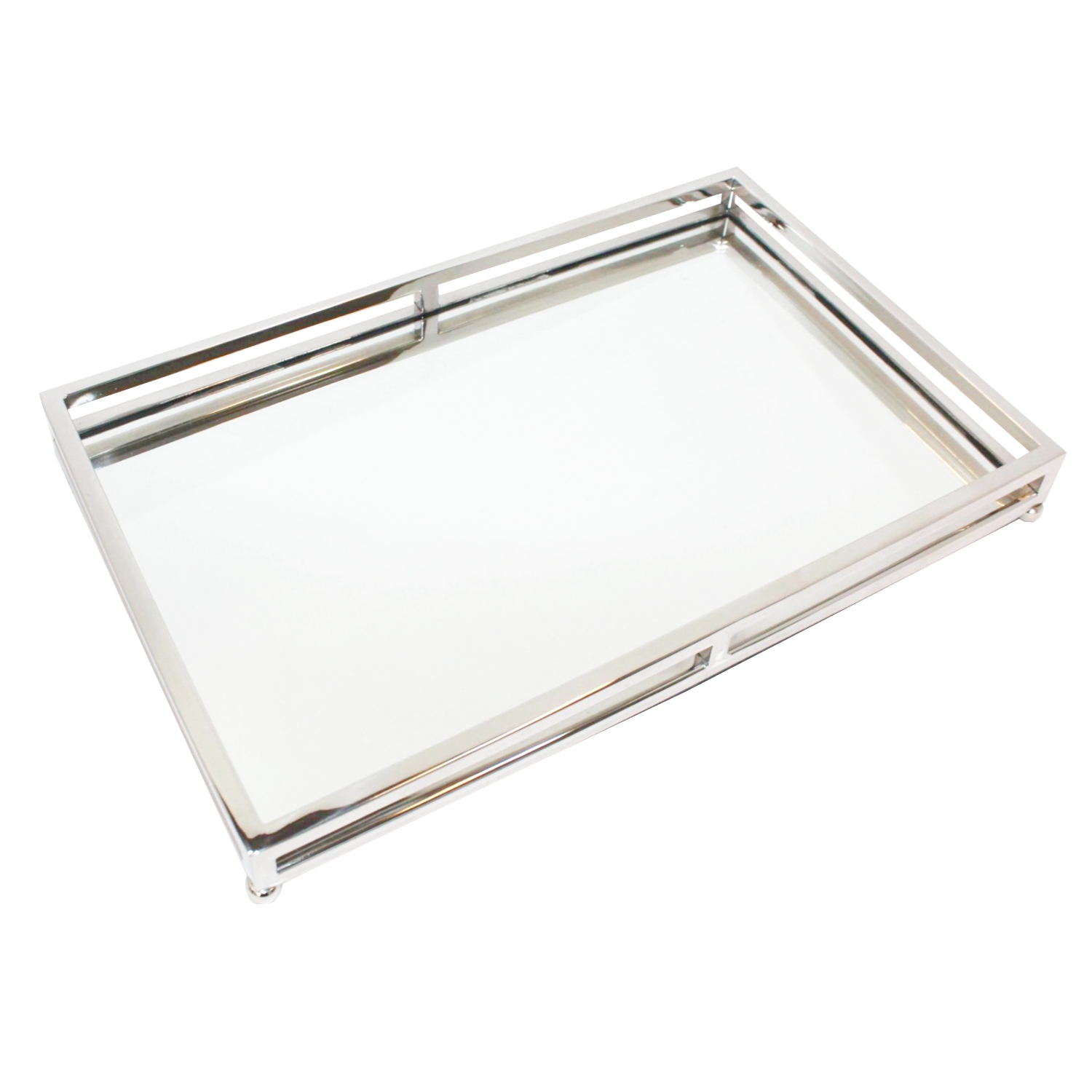 Glas Tablett cm – Edles Interior Spiegel silber Luxury 41 Art Edelstahl Design & länglich Flourou