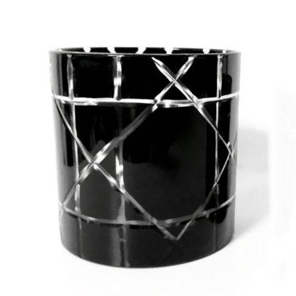 Teelichhalter schwarz Glas geschliffen mit Gravur edel Luxus Teelicht Kristall Glas schwarz Cut von Cor Mulder