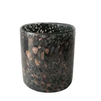 Teelichthalter Teelicht grau bronze aus dickes Glas Farbglas durchgefärbt mit goldglitter von Kaheku Tischteelicht Zinnia grau Tischdekoration Licht
