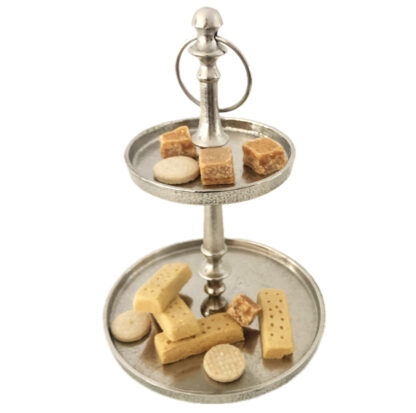 Etagere silber rund Aluminium Metall 2-stöckig Etagere Alu raw mit Griff 2er Etagere Konfektschale Bonboniere Schale Dekoration von Pralinen und Köstlichkeiten Tischdekoration