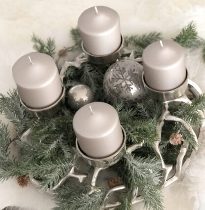 Kranz silber Aluminium Weihnachtskranz silber Metall Adventskranz Äste Kranz shabby chic 4flammig für 4 Kerzen
