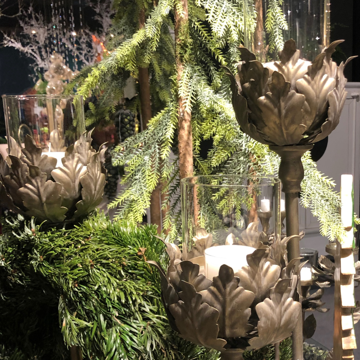 Kerzenhalter Flower antik silber bronze Interior 76 Glaseinsatz & Luxury – cm Design Art mit Flourou
