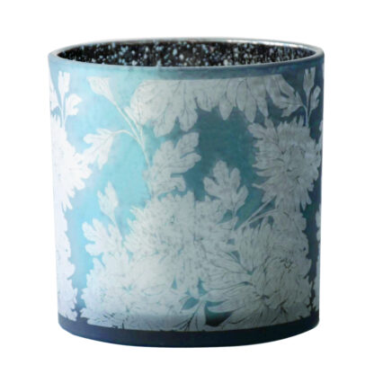 Teelichthalter Teelicht Windlicht blau silber smoke weiß Flower Blumenmotiv dickes Glas von Cor Mulder Teelicht blau