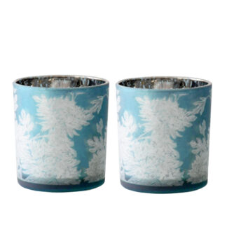 Teelichthalter Teelicht Windlicht blau silber smoke weiß Flower Blumenmotiv dickes Glas von Cor Mulder Teelicht blau