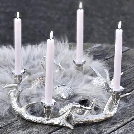 Adventskranz Hirschgeweih silber Metall Interior Design cm rund – & für Kerzen Kerzenhalter Art Luxury Flourou 4 45