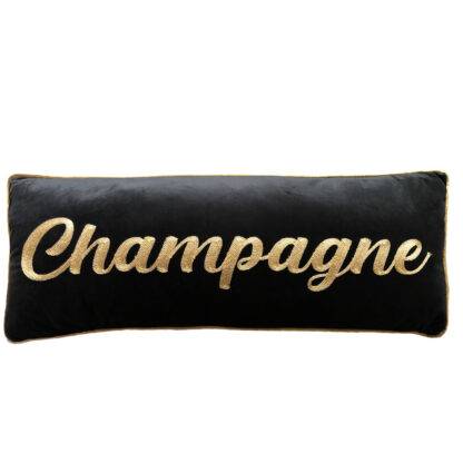 Kissen Samt Kissen schwarz gold mit bestickter Aufschrift Champagne gold XXL lang 80 cm Luxus Kissen Glamour Kissen Samtkissen schwarz gold