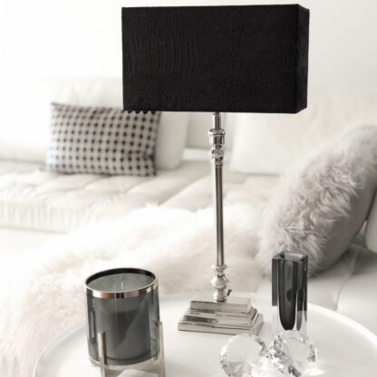 Tischlampe silber mit Lampenschirm Kroko schwarz länglich rechteckig Tischlampe edel klassisch zeitlos modern Tischleuchte Licht Colmore