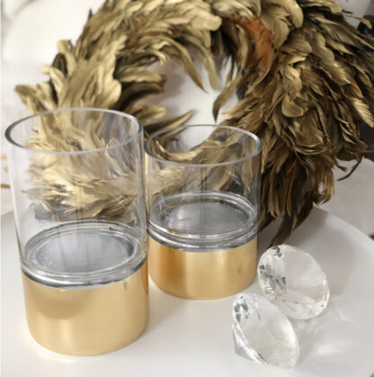 Teelichthalter Windlicht Glas mit Gold modern in zwei Größen Tischdekoration Licht
