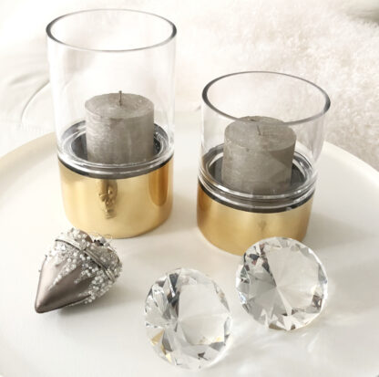 Teelichthalter Windlicht Glas mit Gold modern in zwei Größen Tischdekoration Licht