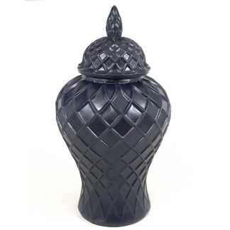 Deckelvase schwarz matt Rautenmuster Dekovase Vase mit Deckel rund bauchig edel elegant Luxuriös Dekoration Dekolieblinge