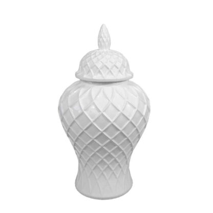 Deckelvase weiß Rautenmuster 22x22x41 cm Dekovase Vase mit Deckel rund bauchig edel elegant Dekoration Dekolieblinge