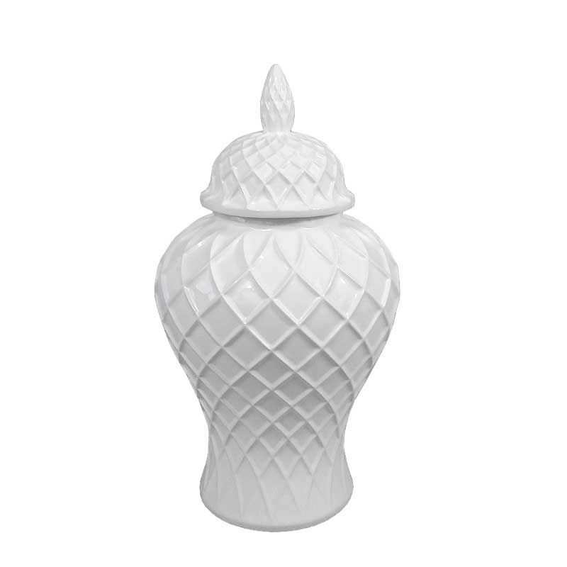 Deckelvase weiß Rautenmuster Keramik 52 cm – Flourou Luxury Interior Design  & Art