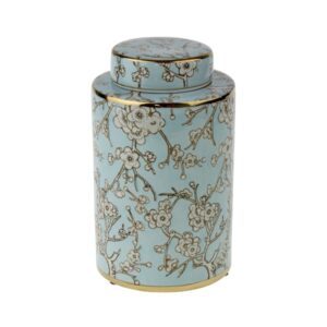 Deckelvase Kirschblütenmotiv Sakura edel exklusiv weiß hellblau gold Vase Dekoration Aufbewahrungsbox Vase Frühlingsdekoration