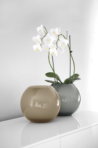 Fink Glasvase Moon grau opal rund bauchige Vase 25 und 20 cm edle Vase Fink Blumenvase Blumentopf Glas grau