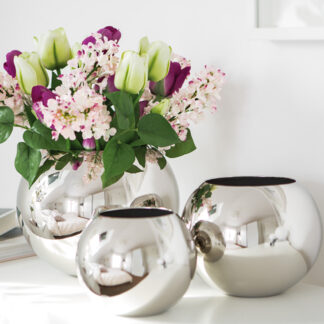 Fink Vase Moon silber vernickelt glänzend rund bauchige Vase 25 und 20 cm edle Vase Fink Blumenvase Blumentopf silber Blumen