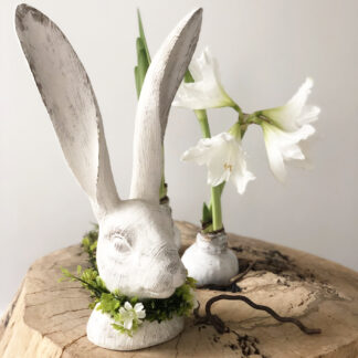 Hase Osterhase Büste Hasenbüste mit Blumenkranz weiß Shabby chic XL 41 cm Osterdekoration Ostern Frühling