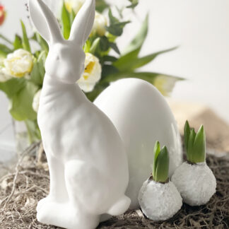 Hase Osterhase weiß Dekohase Ostern Osterdekoration Hase weiß sitzend Keramik weiß matt 30 cm Ostern Kaninchen Hase