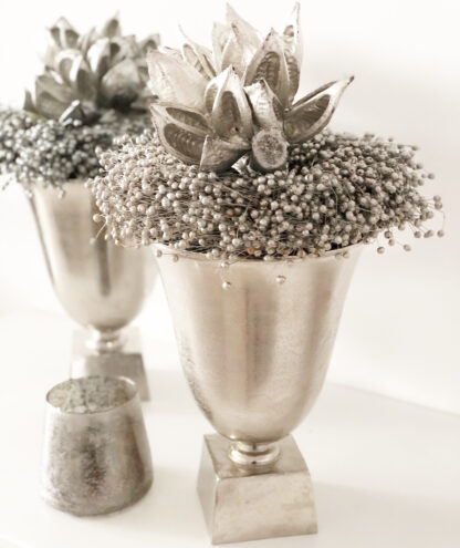 Pokal Vase Amphore Aluminium silber Metall Handarbeit silber mit Sockel Blumenvase Pokalvase Amphore silber antik Dekoration Dekolieblinge