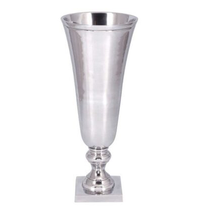 Blumenvase silber Metall auf Fuß Amphore Vase Blumenvase mit rechteckigem Fuß 50 cm