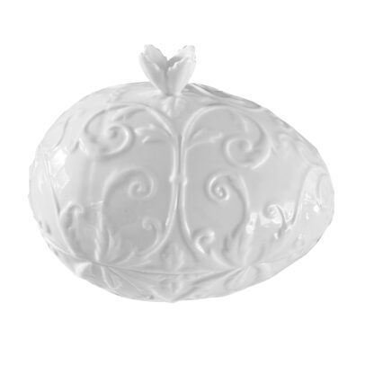 Osterei Deckeldose Osterei-Dose weiß Relief Porzellan Keramik XL großes Osterei Bonboniere weiß Ostern Osterdekoration