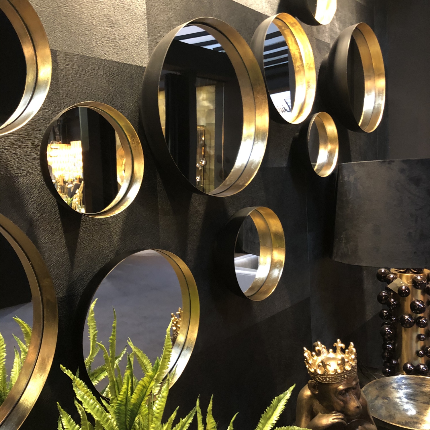 Spiegel Wandspiegel schwarz gold rund 38 cm – Flourou Luxury
