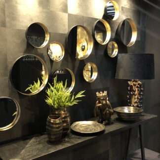 Spiegel Wandspiegel schwarz gold rund retro Vintage Stil boho Spiegel zum Aufhängen Metall