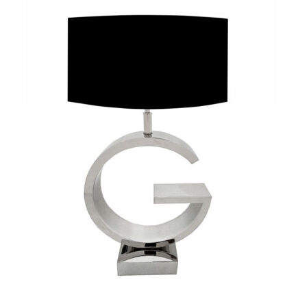 Tischlampe G-Form silber Edelstahl mit schwarzem Lampenschirm edel Luxus Tischlampe