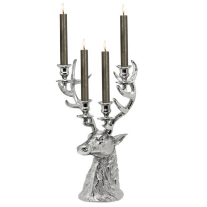 Kerzenhalter Hirsch Hirschgeweih Richard für 4 Kerzen silber Aluminium Kerzenleuchter Hirsch Jäger Hirsch Dekoration Weihnachten