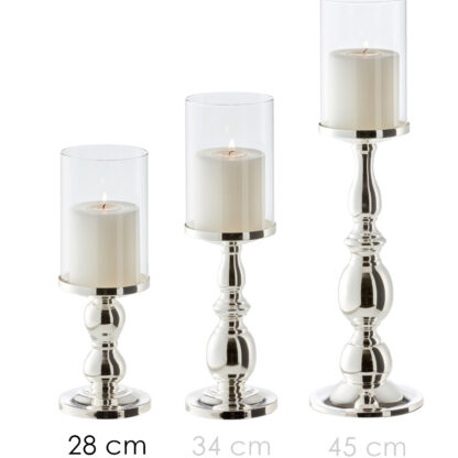 Windlicht versilbert mit Glasaufsatz edel elegant Windlicht Edzard Teelichthalter für Kerzen Stumpenkerzen in zwei Größen Kerzenschein Tischdekoration