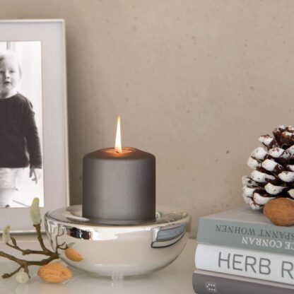 Stumpenkerze grau metallic Kerze grau von Fink edel lange Brenndauer Kerzenwachs Licht Weihnachten