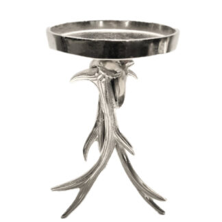 Kerzenhalter Hirschgeweih 26 cm hoch silber Alu Metall XL für Stumpenkerzen bis zu 14 cm Durchmesser edel Herbst- und Winterdekoration Weihnachtsdekoration Hirschliebhaber