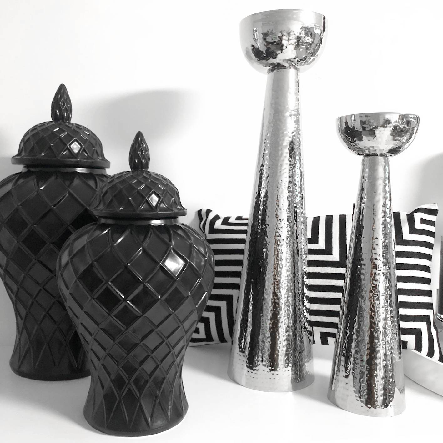 Kerzenhalter Kerzenständer silber Metall Interior 60 Flourou & – Art Luxury Hammerschlag Design cm